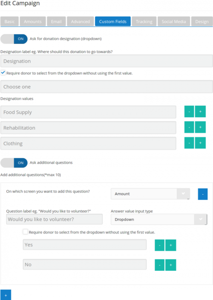 donorbox custom fields