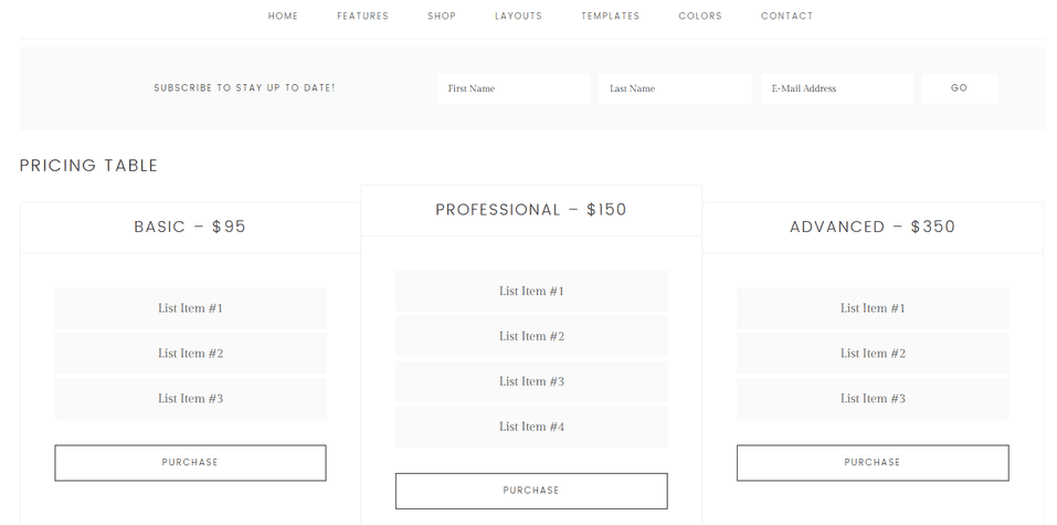 Tickled Pink Pricing Chart