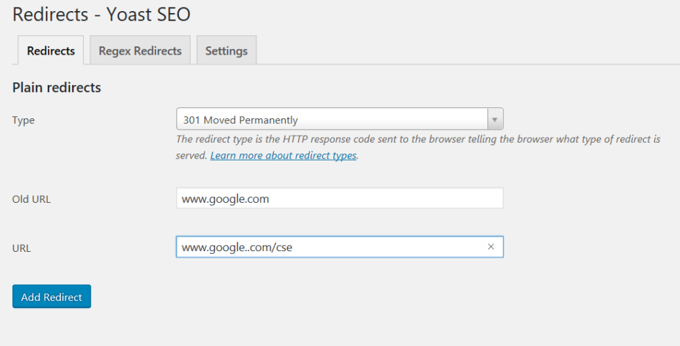 Yoast new redirect